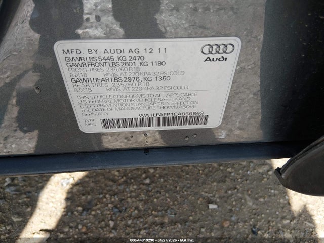 44919290 :رقم المزاد ، WA1LFAFP1CA066863 vin ، 2012 Audi Q5 2.0t Premium مزاد بيع