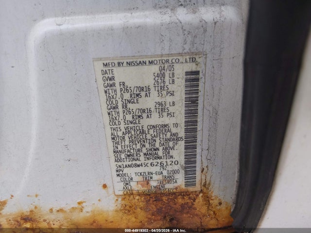 2005 NISSAN XTERRA 5N1AN08W45C626120 Photo 8