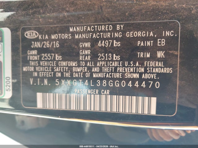 5XXGT4L38GG044470 KIA Optima Lx