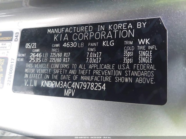 Продаж на аукціоні авто 2022 Kia Sportage Lx, vin: KNDPM3AC4N7978254, номер лоту: 44919318