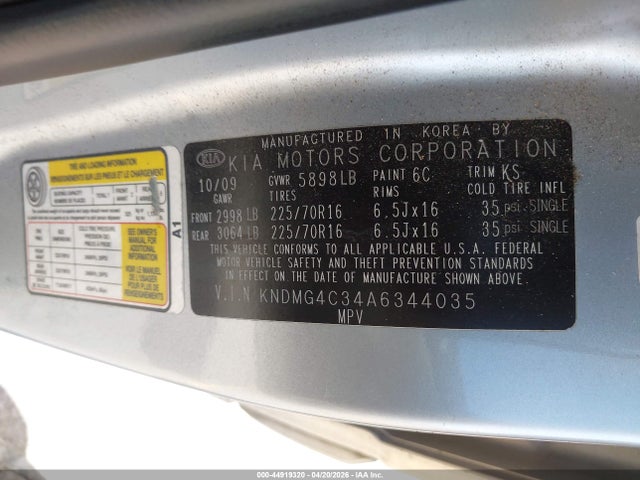 Продажа на аукционе авто 2010 Kia Sedona Lx, vin: KNDMG4C34A6344035, номер лота: 44919320