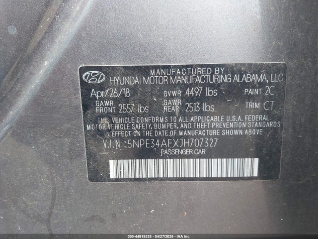 2018 Hyundai Sonata Sport+ მანქანა იყიდება აუქციონზე, vin: 5NPE34AFXJH707327, აუქციონის ნომერი: 44919328