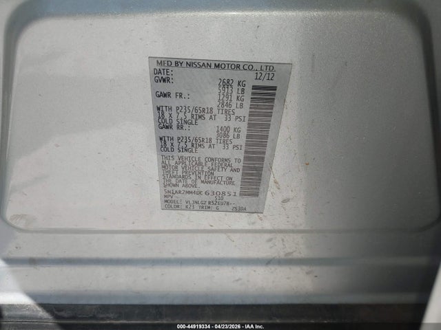 2013 Nissan Pathfinder Sl მანქანა იყიდება აუქციონზე, vin: 5N1AR2MM4DC630851, აუქციონის ნომერი: 44919334