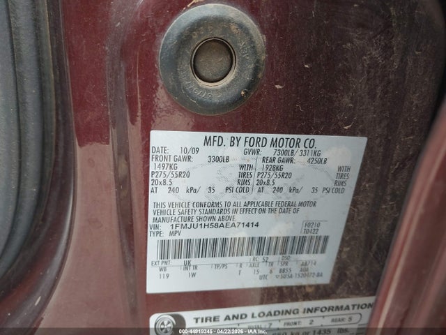 44919345 :رقم المزاد ، 1FMJU1H58AEA71414 vin ، 2010 Ford Expedition Eddie Bauer/king Ranch مزاد بيع