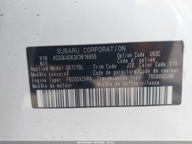 2019 Subaru Impreza 2.0i Premium მანქანა იყიდება აუქციონზე, vin: 4S3GKAD63K3616855, აუქციონის ნომერი: 44919385
