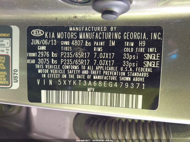5XYKT3A68EG479371 KIA SORENTO LX