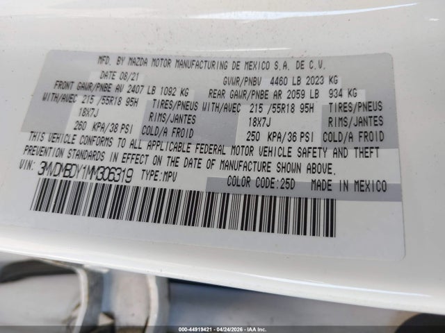 Продаж на аукціоні авто 2021 Mazda Cx-30 2.5 Turbo Premium, vin: 3MVDMBDY1MM306319, номер лоту: 44919421