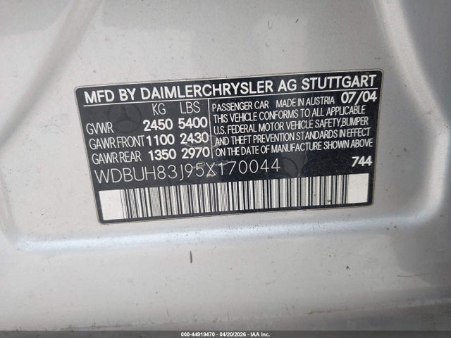 Aukcja sprzedaży 2005 Mercedes-benz E 500 4matic, vin: WDBUH83J95X170044, numer aukcji: 44919470