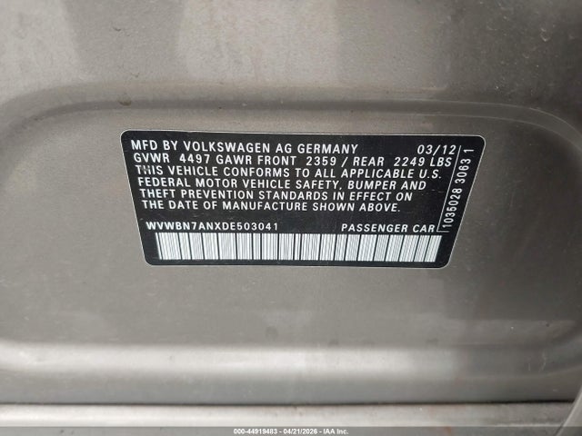 Aukcja sprzedaży 2013 Volkswagen Cc 2.0t Sport, vin: WVWBN7ANXDE503041, numer aukcji: 44919483
