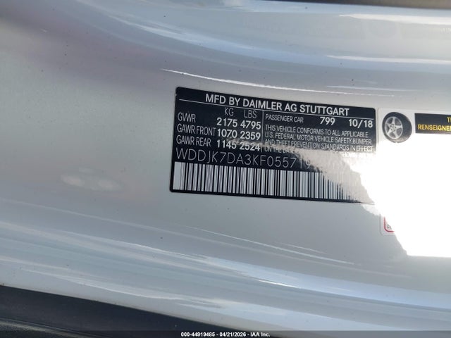 44919485 :رقم المزاد ، WDDJK7DA3KF055719 vin ، 2019 Mercedes-benz Sl 550 مزاد بيع