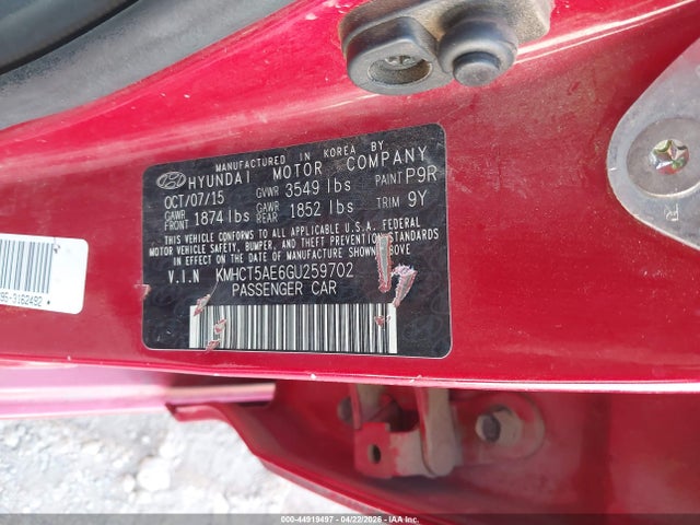 KMHCT5AE6GU259702 Hyundai ACCENT SE