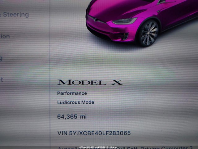 Aukcja sprzedaży 2020 Tesla Model X Performance Dual Motor All-wheel Drive, vin: 5YJXCBE40LF283065, numer aukcji: 44919535