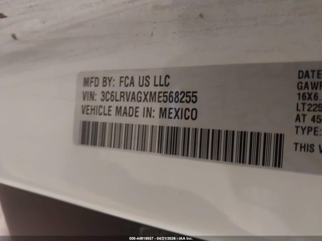 Продаж на аукціоні авто 2021 Ram Promaster 1500 Low Roof 136 Wb, vin: 3C6LRVAGXME568255, номер лоту: 44919557