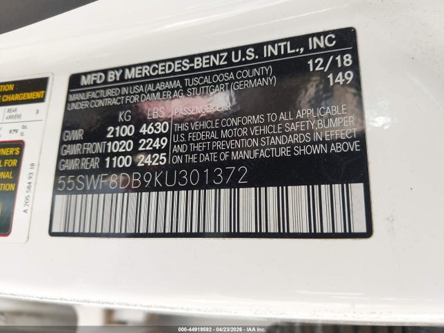 55SWF8DB9KU301372 Mercedes-Benz C 300