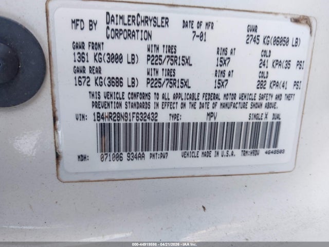 Aukcja sprzedaży 2001 Dodge Durango, vin: 1B4HR28N91F632432, numer aukcji: 44919598