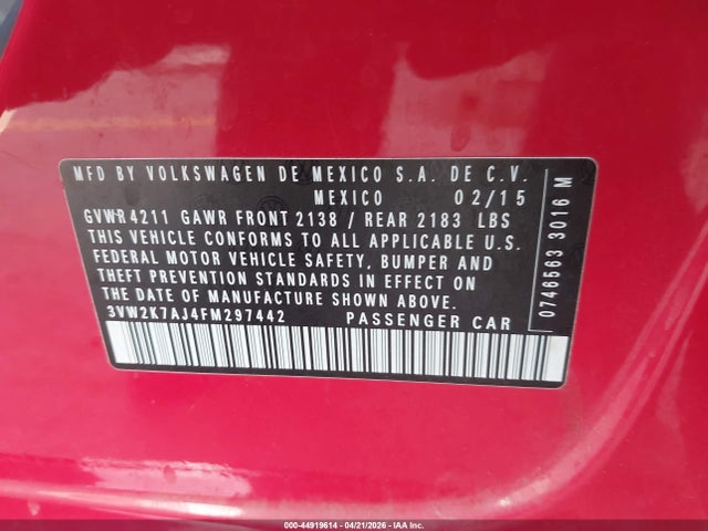 3VW2K7AJ4FM297442 Volkswagen Jetta 2.0l S