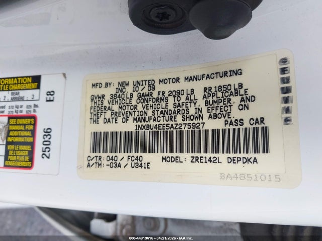 Aukcja sprzedaży 2010 Toyota Corolla Le, vin: 1NXBU4EE5AZ275927, numer aukcji: 44919616