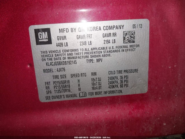 Aukcja sprzedaży 2013 Buick Encore Leather, vin: KL4CJGSBXDB192145, numer aukcji: 44919619