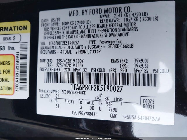 Ford Mustang Gt Premium 2019 1FA6P8CF2K5190027 Image 9