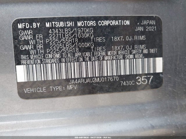 JA4ARUAU2MU017670 Mitsubishi Outlander Sport 2.0 Be Awc/2.0 Es Awc/2.0 Le Awc/2.0 Se Awc