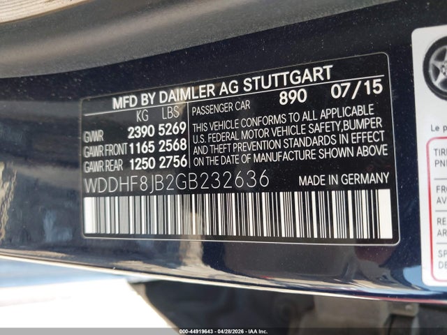 44919643 :رقم المزاد ، WDDHF8JB2GB232636 vin ، 2016 Mercedes-benz E 350 4matic مزاد بيع