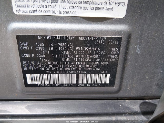 Продажа на аукционе авто 2011 Subaru Outback 2.5i Premium, vin: 4S4BRBCC5B3444066, номер лота: 44919654