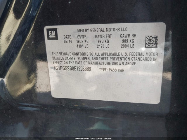 Aukcja sprzedaży 2014 Chevrolet Cruze Ltz, vin: 1G1PG5SB8E7293689, numer aukcji: 44919661