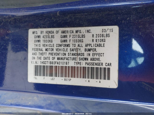 Honda Accord Ex-l 2015 1HGCT1B80FA010187 Image 9