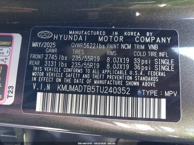 Продажа на аукционе авто 2026 Genesis Gv70 2.5t, vin: KMUMADTB5TU240352, номер лота: 44919761
