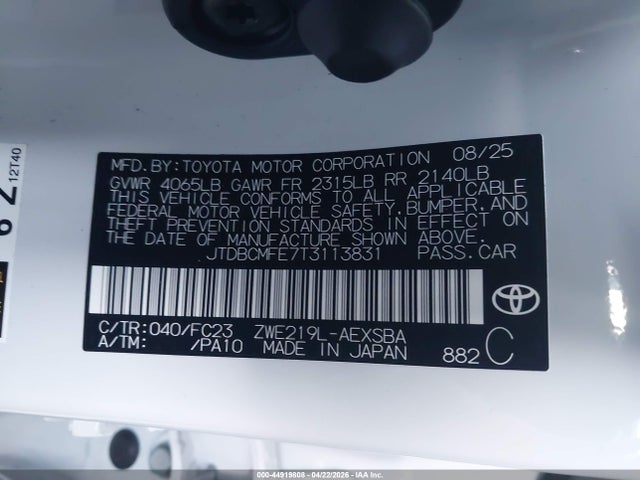 JTDBCMFE7T3113831 Toyota Corolla Hybrid Hybrid Se