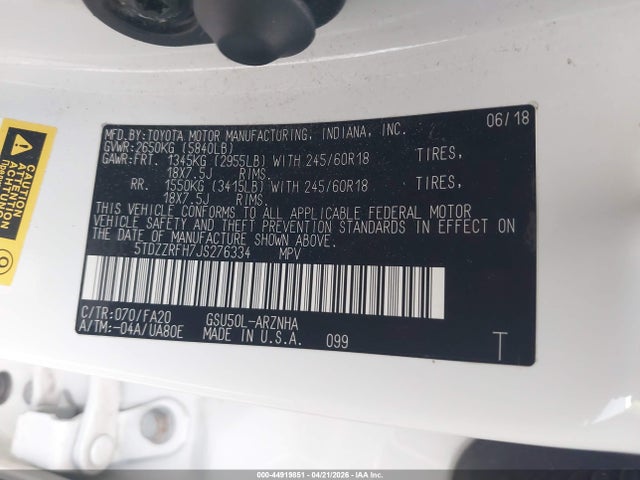 2018 TOYOTA HIGHLANDER 5TDZZRFH7JS276334 Photo 8