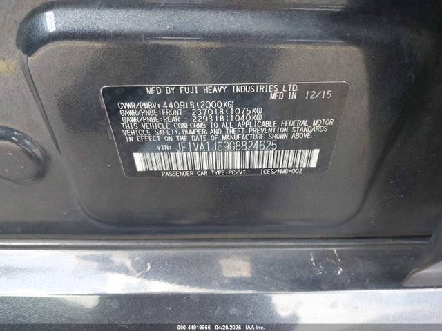 Aukcja sprzedaży 2016 Subaru Wrx Limited, vin: JF1VA1J69G8824625, numer aukcji: 44919966