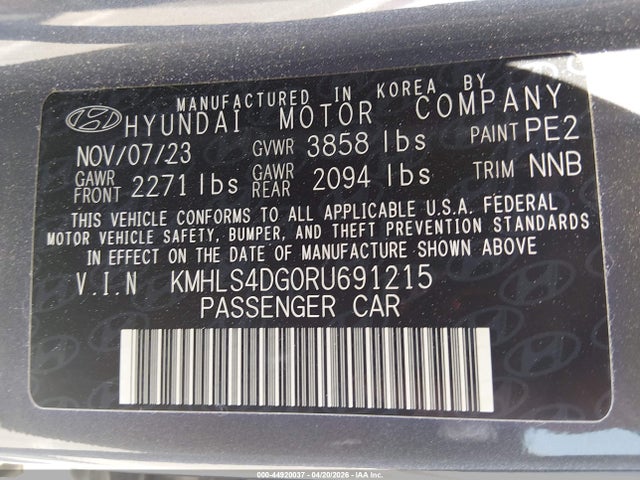 Продаж на аукціоні авто 2024 Hyundai Elantra Sel, vin: KMHLS4DG0RU691215, номер лоту: 44920037