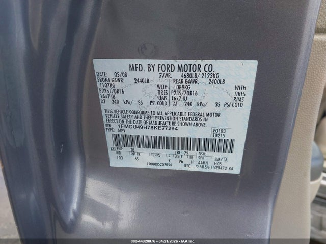 Продаж на аукціоні авто 2008 Ford Escape Hybrid, vin: 1FMCU49H78KE77294, номер лоту: 44920076