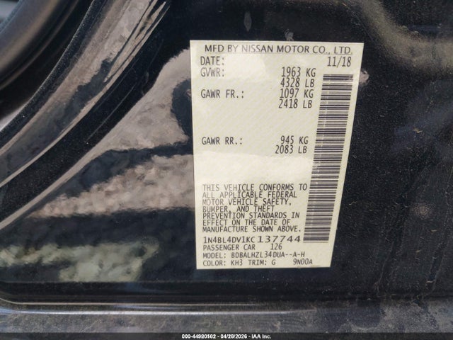 Nissan Altima 2.5 Sv 2019 1N4BL4DV1KC137744 Image 9