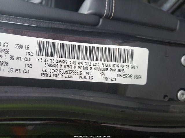 44920120 :رقم المزاد ، 1C4RJECG0EC206516 vin ، 2014 Jeep Grand Cherokee Overland مزاد بيع
