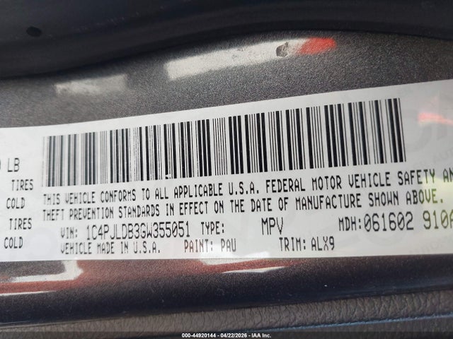 Продажа на аукционе авто 2016 Jeep Cherokee Limited, vin: 1C4PJLDB3GW355051, номер лота: 44920144