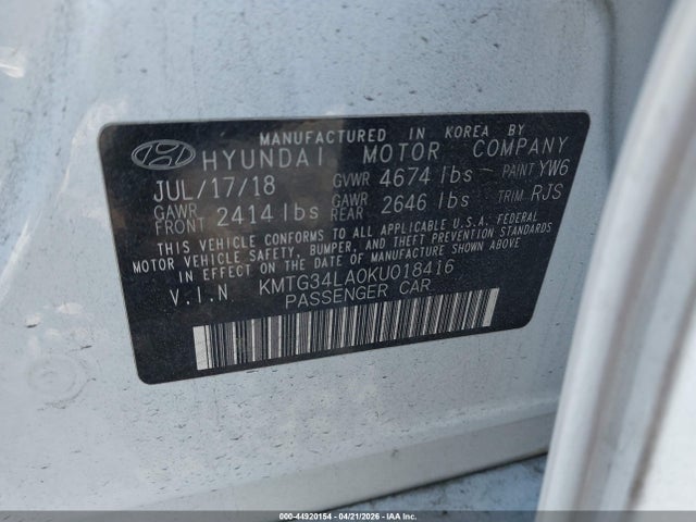 Продаж на аукціоні авто 2019 Genesis G70 2.0t Advanced, vin: KMTG34LA0KU018416, номер лоту: 44920154