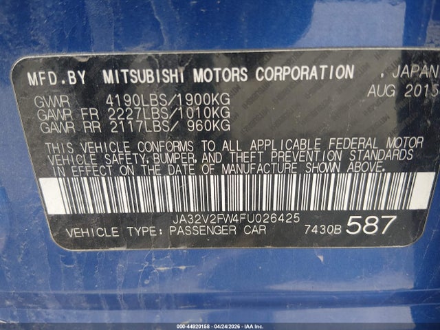 Продаж на аукціоні авто 2015 Mitsubishi Lancer Se, vin: JA32V2FW4FU026425, номер лоту: 44920158