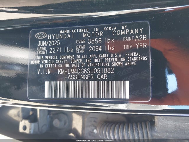 2025 Hyundai Elantra Sel Sport მანქანა იყიდება აუქციონზე, vin: KMHLM4DG6SU051882, აუქციონის ნომერი: 44920239