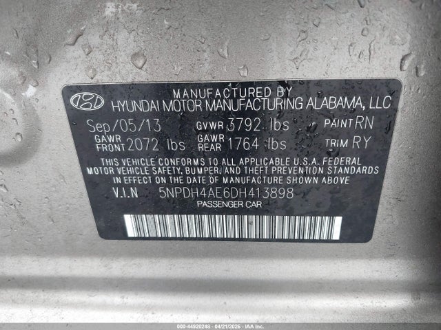 Aukcja sprzedaży 2013 Hyundai Elantra Limited, vin: 5NPDH4AE6DH413898, numer aukcji: 44920248