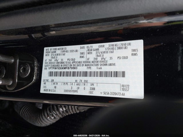 Продажа на аукционе авто 2021 Ford F-150 Xlt, vin: 1FTFW1E8XMFB79583, номер лота: 44920256
