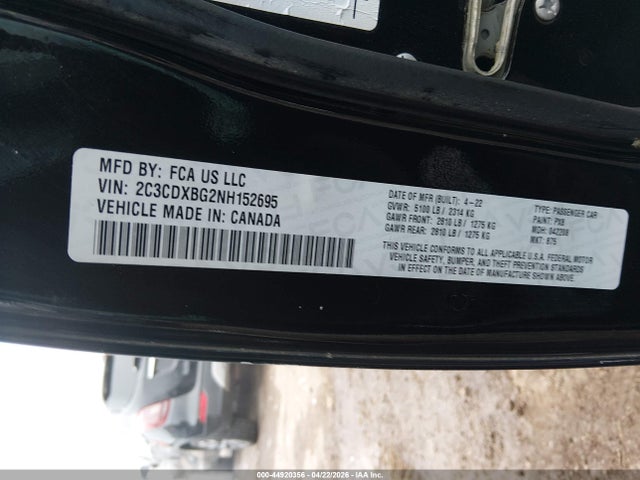2022 Dodge Charger Sxt Rwd მანქანა იყიდება აუქციონზე, vin: 2C3CDXBG2NH152695, აუქციონის ნომერი: 44920356