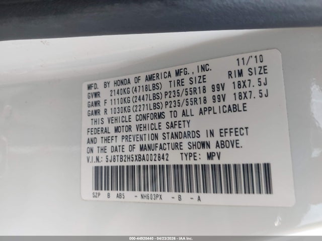 Aukcja sprzedaży 2011 Acura Rdx Tech Pkg, vin: 5J8TB2H5XBA002842, numer aukcji: 44920440