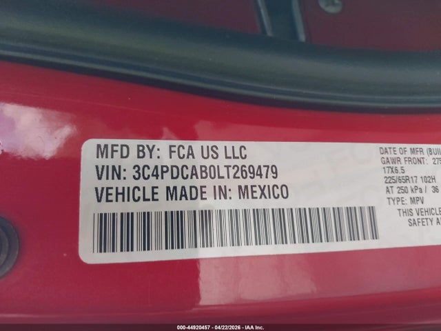 Продажа на аукционе авто 2020 Dodge Journey Se Value, vin: 3C4PDCAB0LT269479, номер лота: 44920457