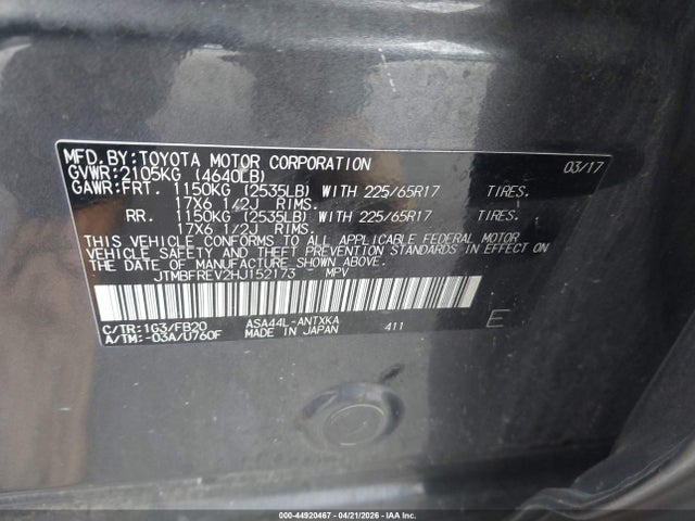 Toyota RAV4 LE 2017 JTMBFREV2HJ152173 Image 9