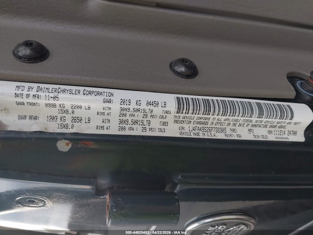44920483 :رقم المزاد ، 1J4FA49S26P736905 vin ، 2006 Jeep Wrangler Sport مزاد بيع
