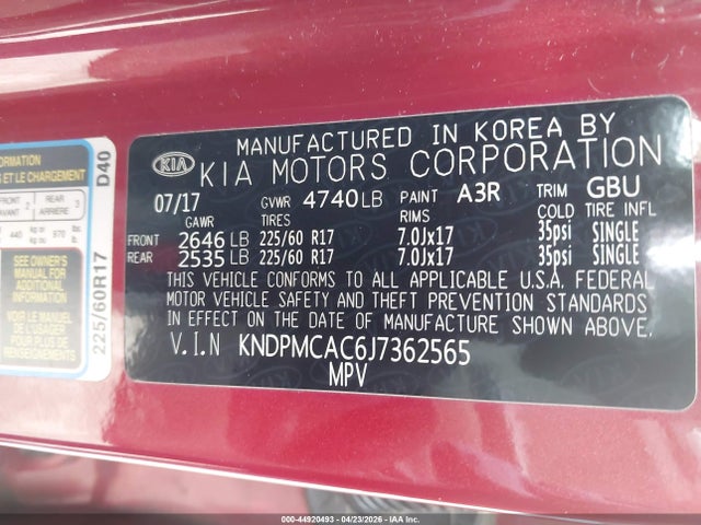 Aukcja sprzedaży 2018 Kia Sportage Lx, vin: KNDPMCAC6J7362565, numer aukcji: 44920493