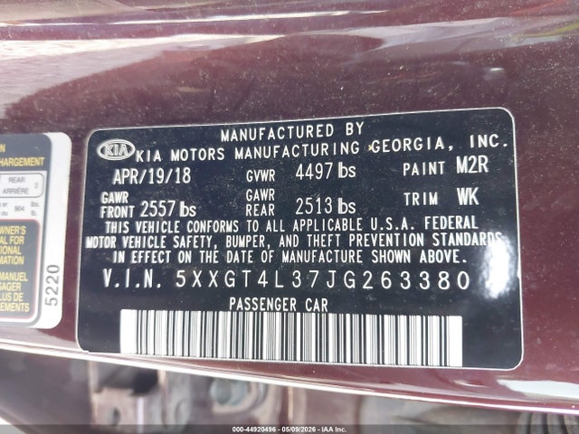 5XXGT4L37JG263380 KIA Optima Lx