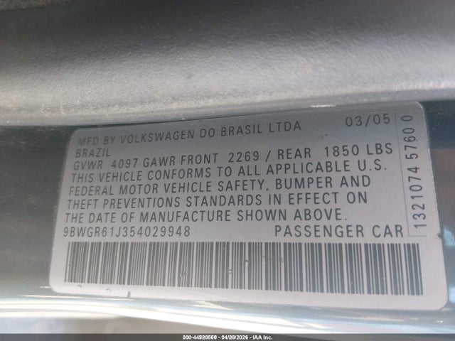 2005 Volkswagen Golf Gls Tdi მანქანა იყიდება აუქციონზე, vin: 9BWGR61J354029948, აუქციონის ნომერი: 44920500